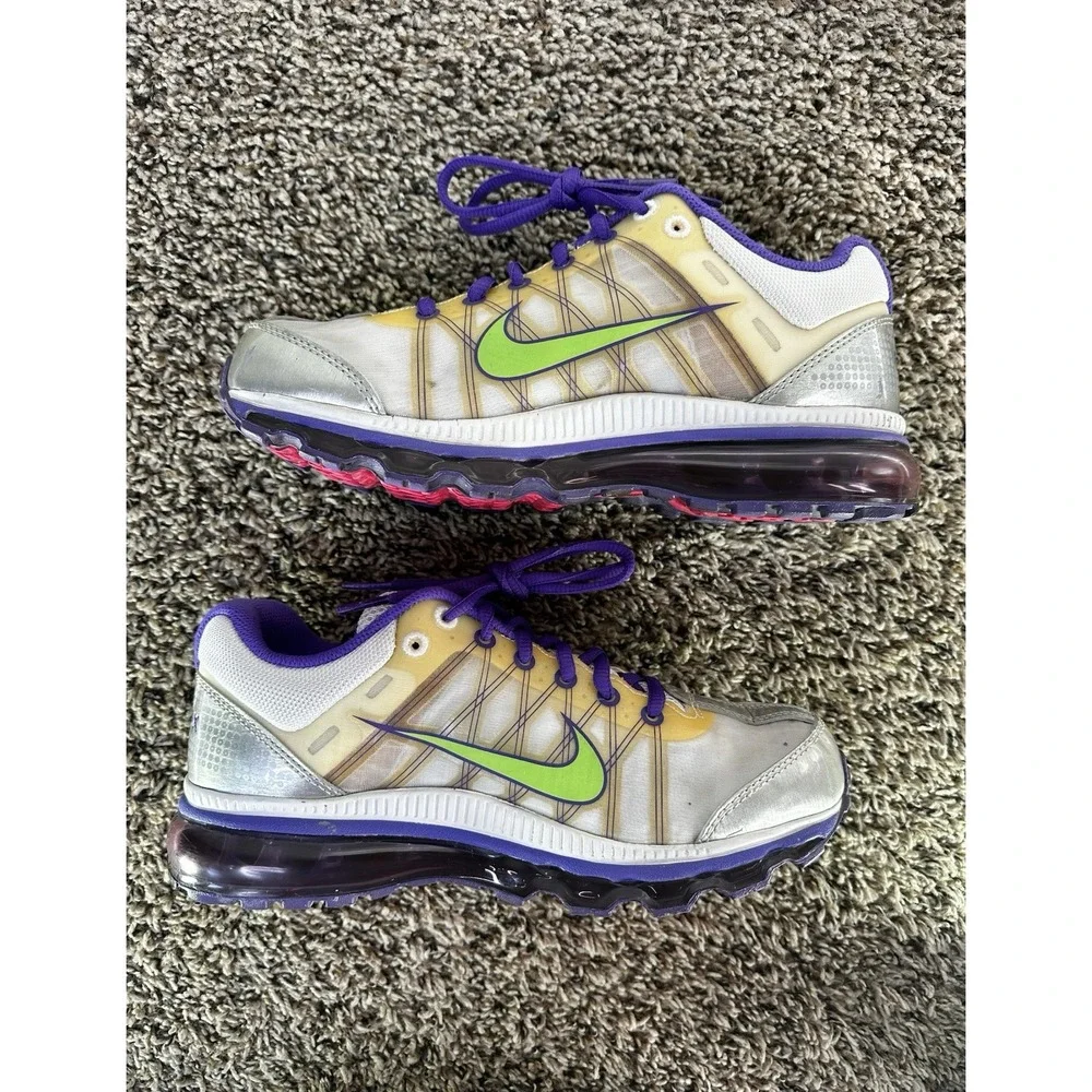 Nike Air Max 2009 Youth Running Athletic Shoes Size 6.5Y White Purple Green